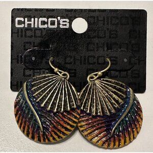 NWT Chico's Dangle Earrings Circle Fan Boho Tropical Leaf